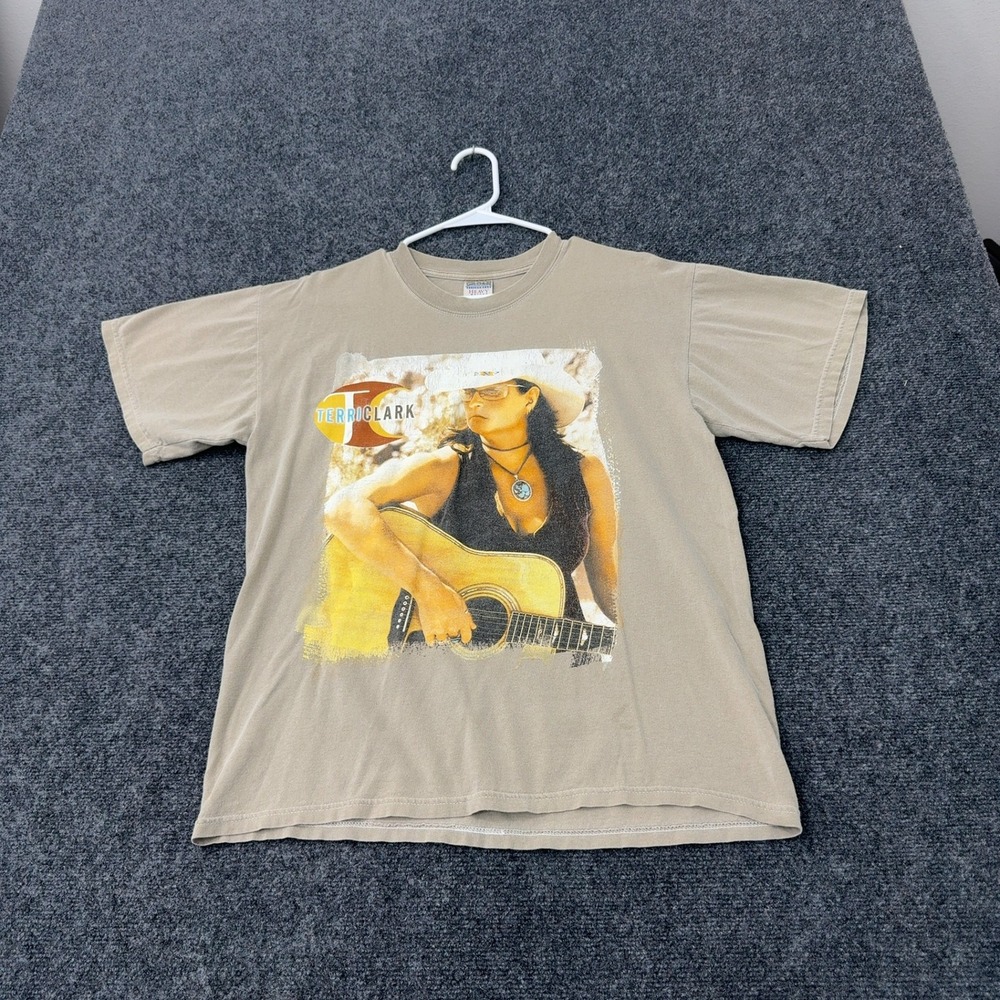 Vintage Terri Clark T Shirt L Tan Cotton Graphic Concert Tour Music Western